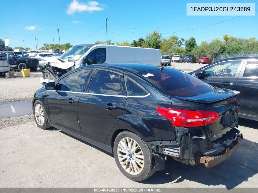 2016 Ford Focus Titanium VIN: 1FADP3J20GL243689 Lot: 40468238