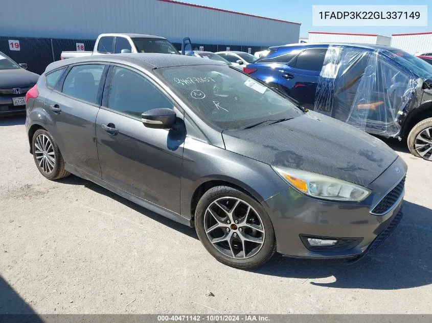 2016 Ford Focus Se VIN: 1FADP3K22GL337149 Lot: 40471142