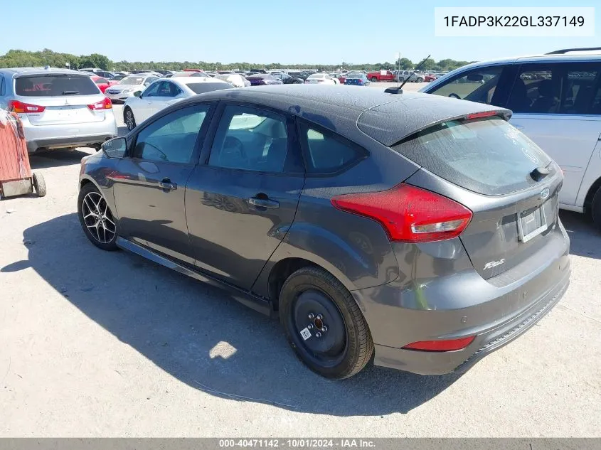 2016 Ford Focus Se VIN: 1FADP3K22GL337149 Lot: 40471142