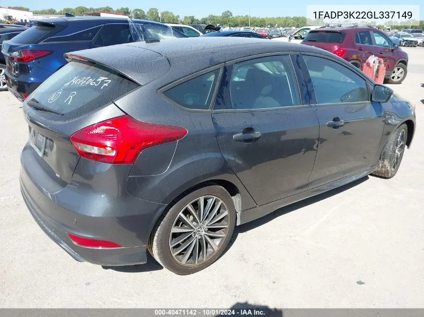 2016 Ford Focus Se VIN: 1FADP3K22GL337149 Lot: 40471142