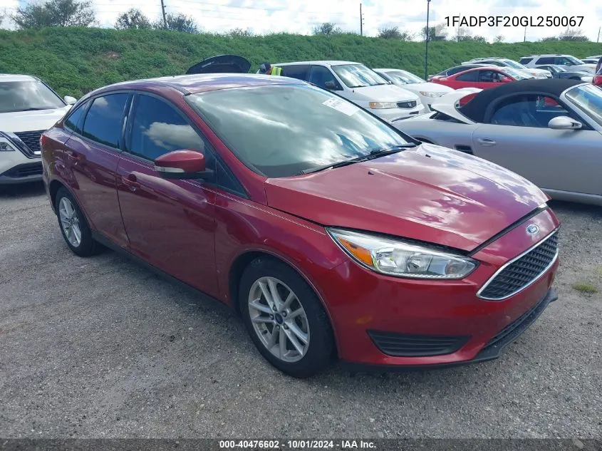 2016 Ford Focus Se VIN: 1FADP3F20GL250067 Lot: 40476602