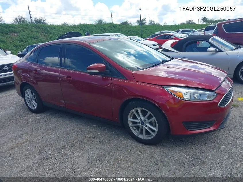 2016 Ford Focus Se VIN: 1FADP3F20GL250067 Lot: 40476602