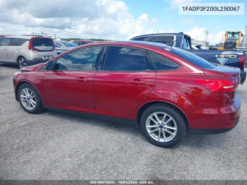 2016 Ford Focus Se VIN: 1FADP3F20GL250067 Lot: 40476602