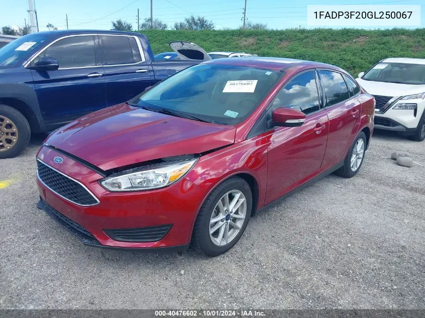 2016 Ford Focus Se VIN: 1FADP3F20GL250067 Lot: 40476602