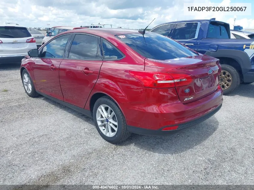 2016 Ford Focus Se VIN: 1FADP3F20GL250067 Lot: 40476602