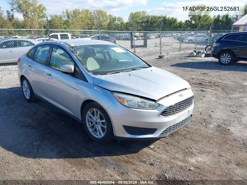 2016 Ford Focus Se VIN: 1FADP3F26GL252681 Lot: 40480854