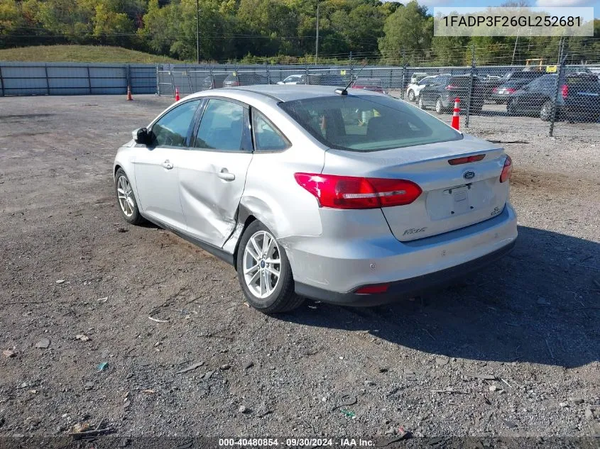 2016 Ford Focus Se VIN: 1FADP3F26GL252681 Lot: 40480854