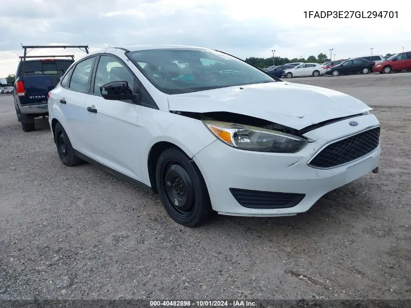 2016 Ford Focus S VIN: 1FADP3E27GL294701 Lot: 40482898