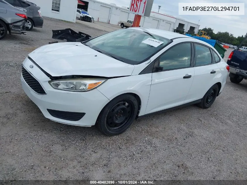 2016 Ford Focus S VIN: 1FADP3E27GL294701 Lot: 40482898