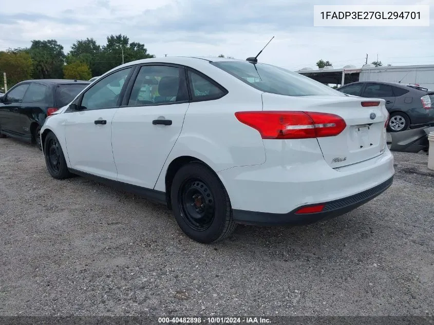 2016 Ford Focus S VIN: 1FADP3E27GL294701 Lot: 40482898