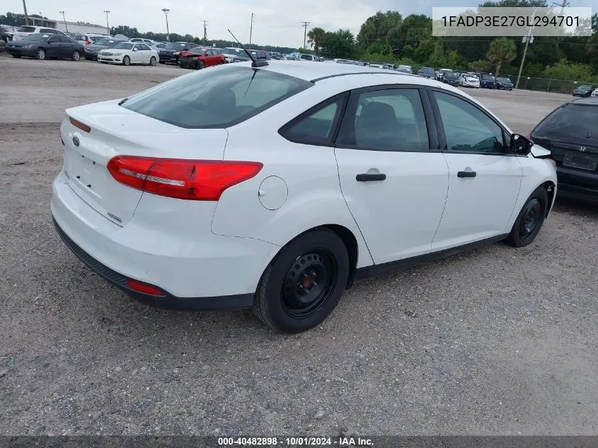 2016 Ford Focus S VIN: 1FADP3E27GL294701 Lot: 40482898