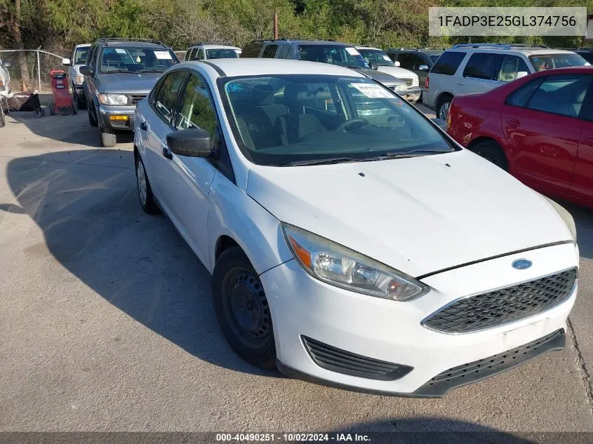 2016 Ford Focus S VIN: 1FADP3E25GL374756 Lot: 40490251