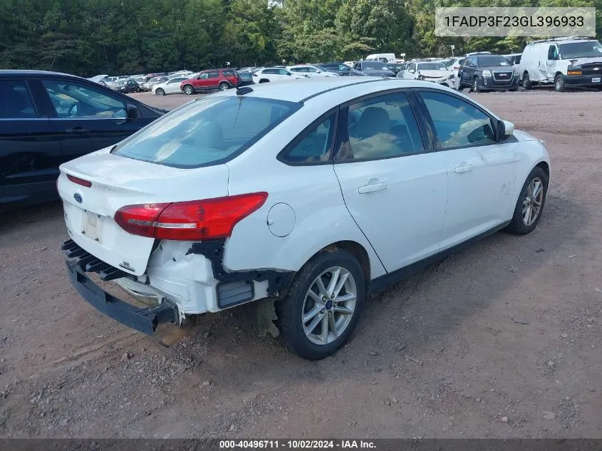 2016 Ford Focus Se VIN: 1FADP3F23GL396933 Lot: 40496711