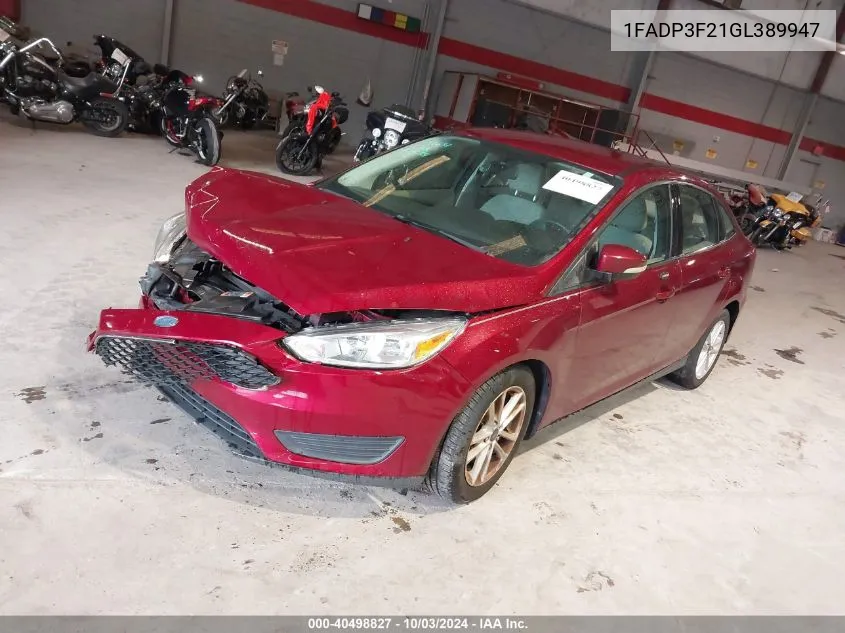 2016 Ford Focus Se VIN: 1FADP3F21GL389947 Lot: 40498827