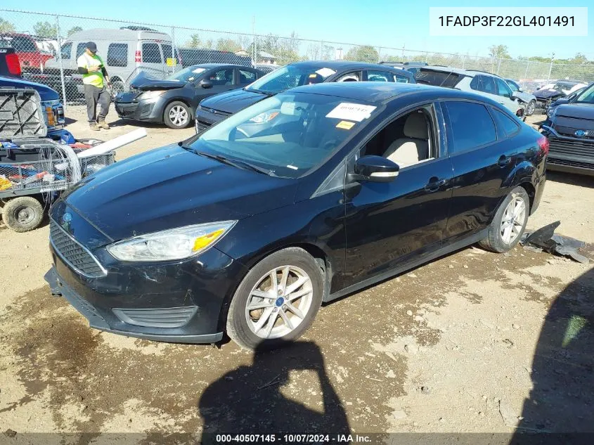 2016 Ford Focus Se VIN: 1FADP3F22GL401491 Lot: 40507145