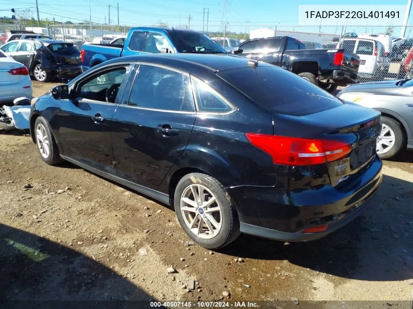 2016 Ford Focus Se VIN: 1FADP3F22GL401491 Lot: 40507145