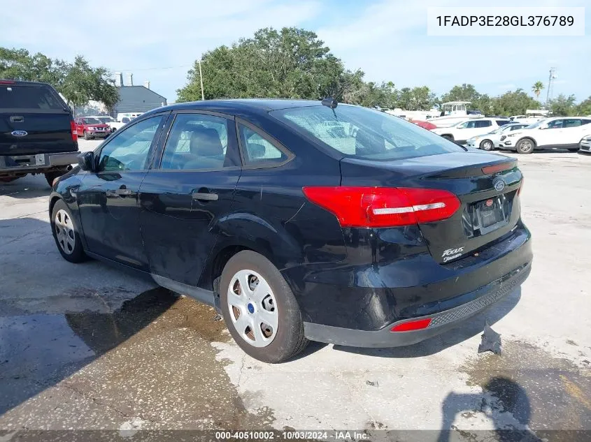 2016 Ford Focus S VIN: 1FADP3E28GL376789 Lot: 40510002