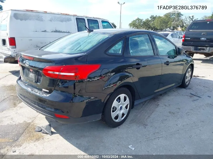 2016 Ford Focus S VIN: 1FADP3E28GL376789 Lot: 40510002