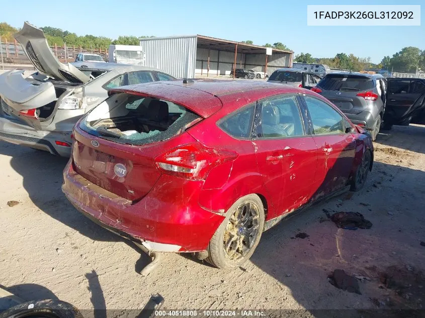 2016 Ford Focus Se VIN: 1FADP3K26GL312092 Lot: 40518808