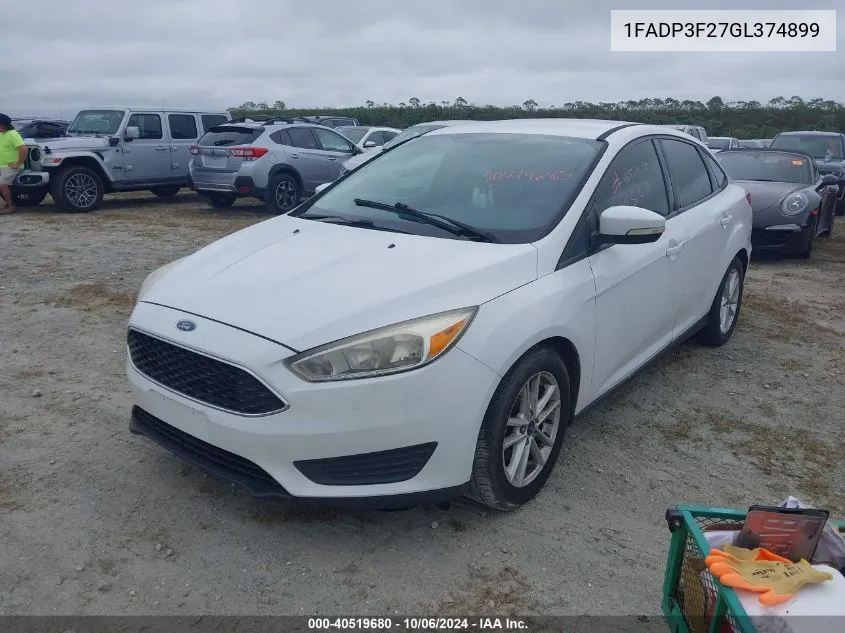 2016 Ford Focus Se VIN: 1FADP3F27GL374899 Lot: 40519680