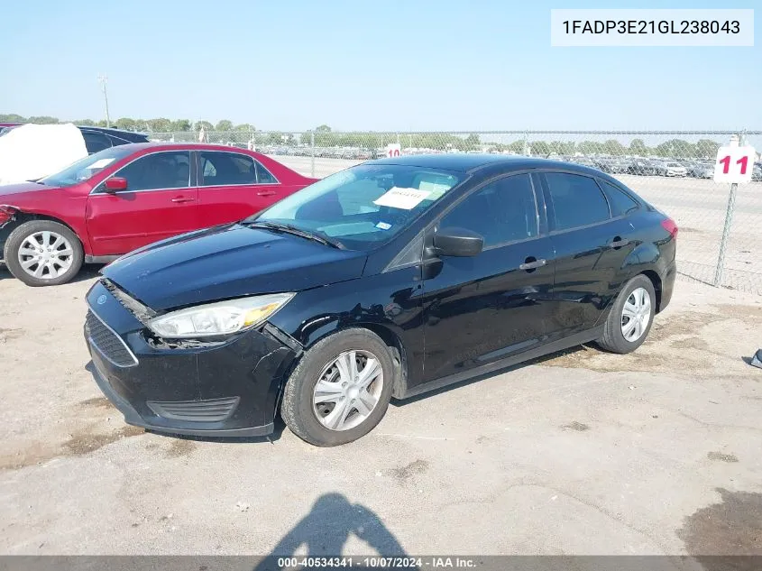 2016 Ford Focus S VIN: 1FADP3E21GL238043 Lot: 40534341