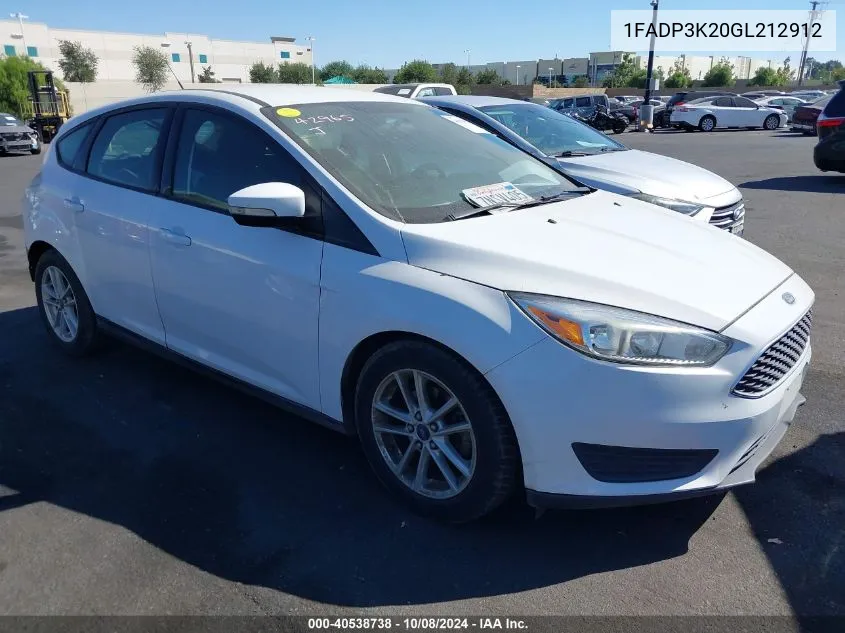 2016 Ford Focus Se VIN: 1FADP3K20GL212912 Lot: 40538738