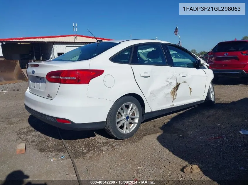 2016 Ford Focus Se VIN: 1FADP3F21GL298063 Lot: 40542280