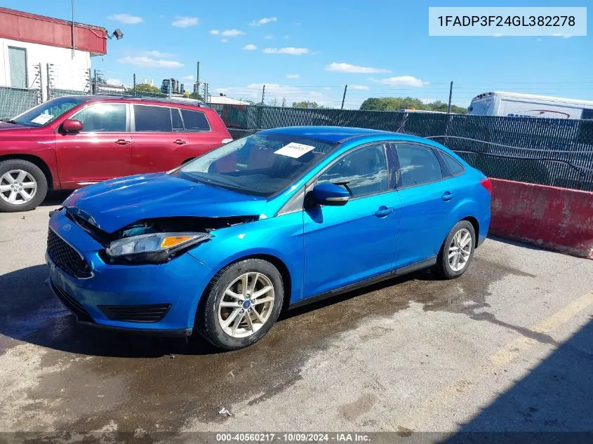 2016 Ford Focus Se VIN: 1FADP3F24GL382278 Lot: 40560217