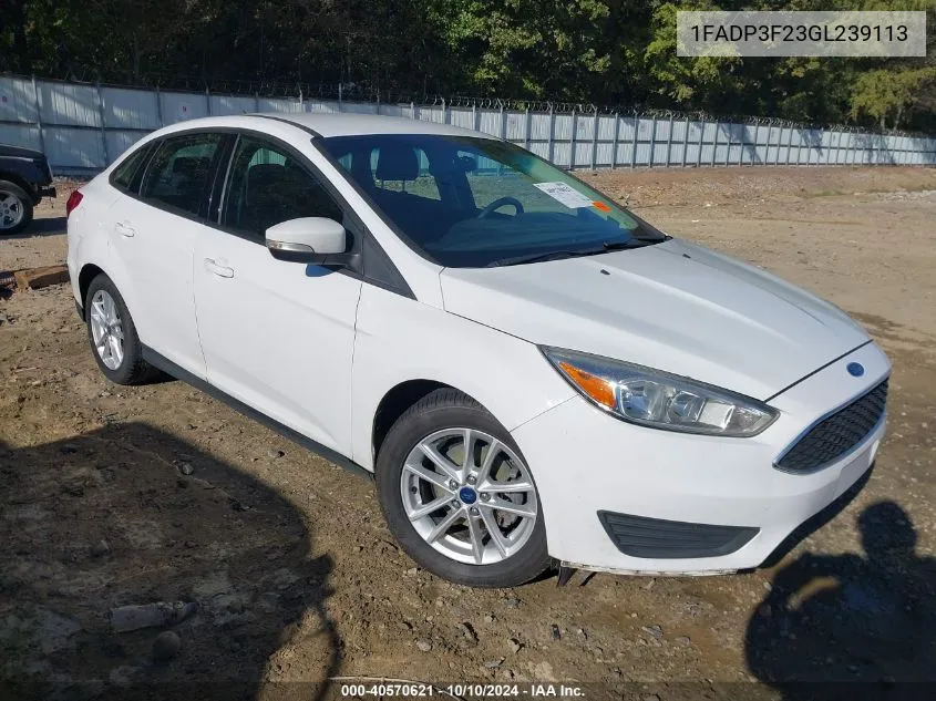 2016 Ford Focus Se VIN: 1FADP3F23GL239113 Lot: 40570621