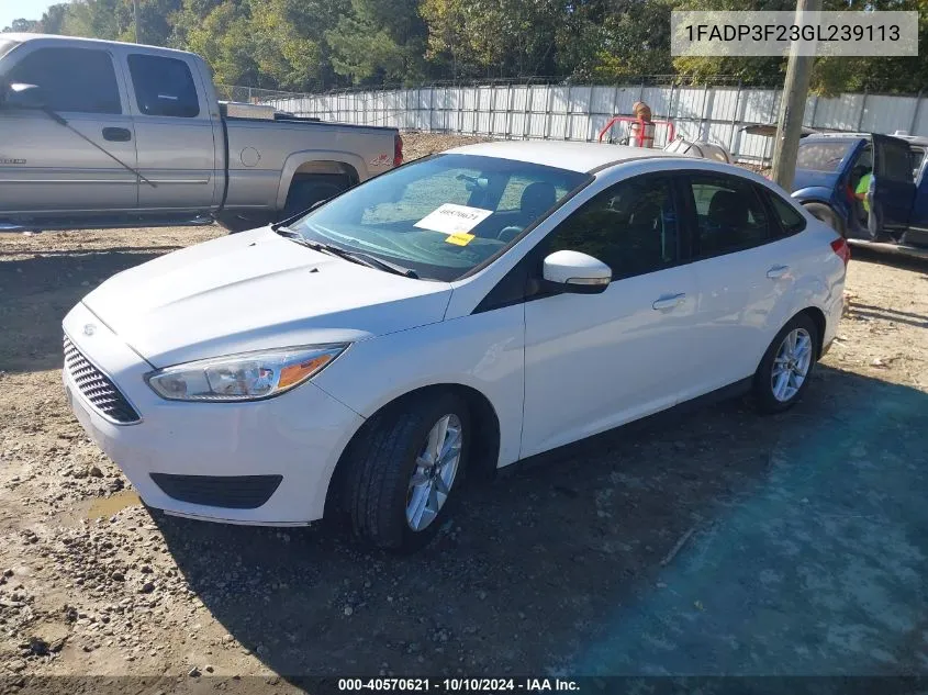 2016 Ford Focus Se VIN: 1FADP3F23GL239113 Lot: 40570621