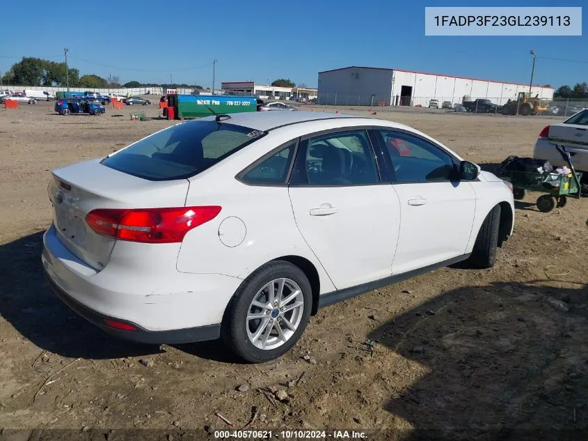 2016 Ford Focus Se VIN: 1FADP3F23GL239113 Lot: 40570621