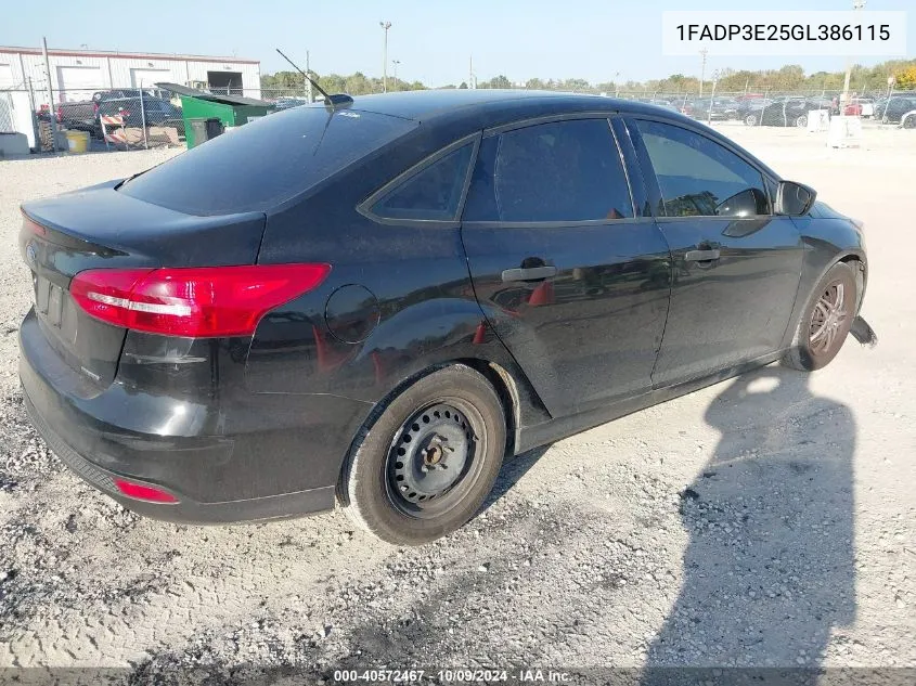 2016 Ford Focus S VIN: 1FADP3E25GL386115 Lot: 40572467