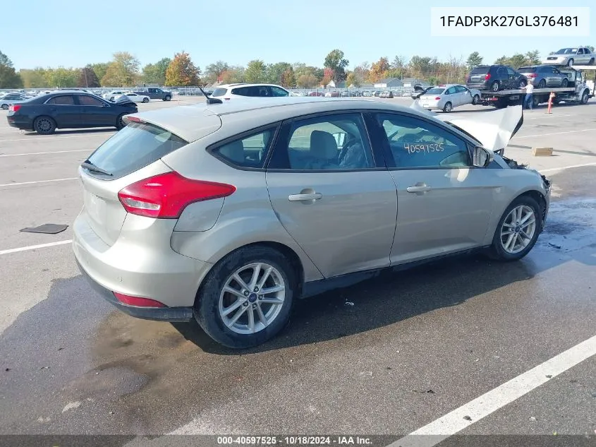 2016 Ford Focus Se VIN: 1FADP3K27GL376481 Lot: 40597525