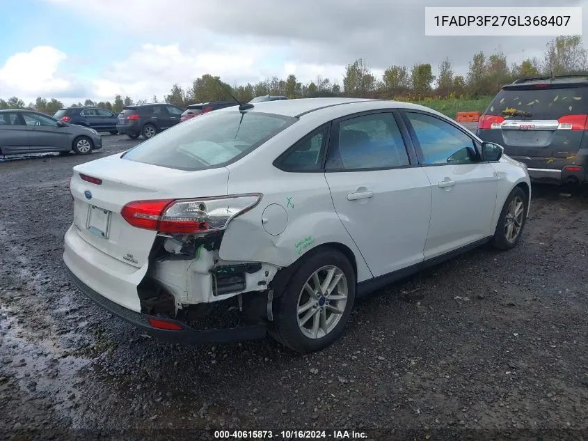 2016 Ford Focus Se VIN: 1FADP3F27GL368407 Lot: 40615873