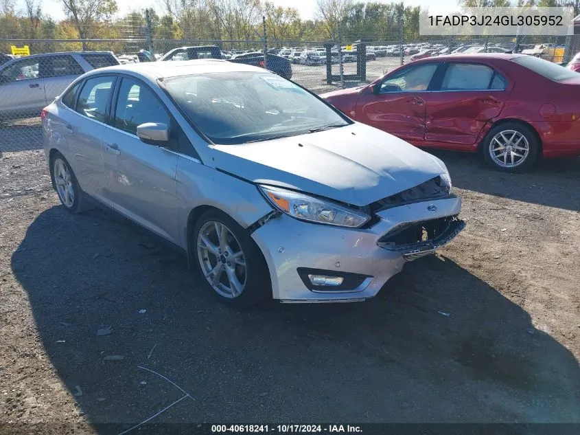 2016 Ford Focus Titanium VIN: 1FADP3J24GL305952 Lot: 40618241