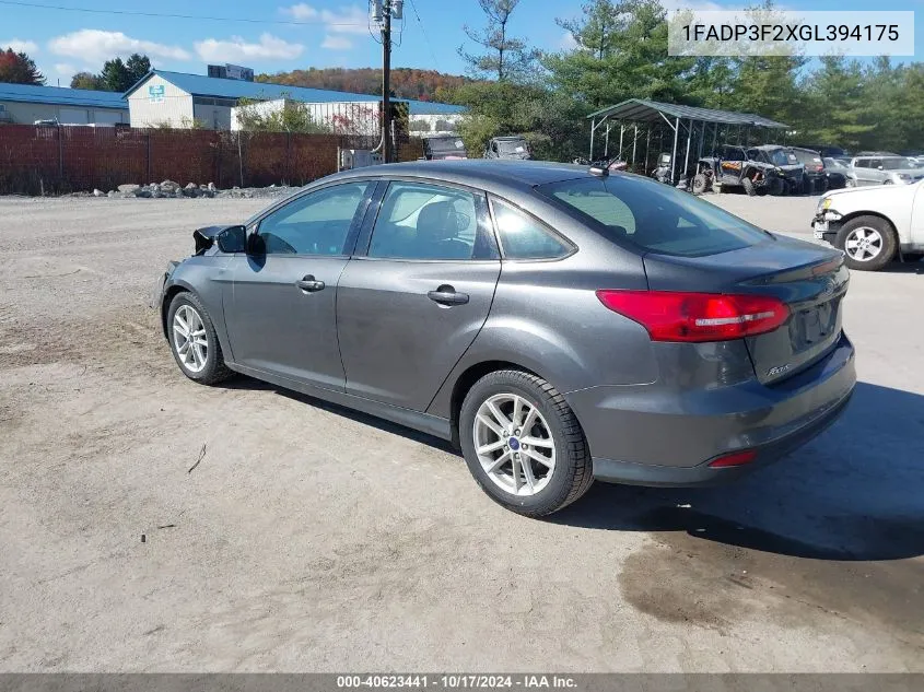 2016 Ford Focus Se VIN: 1FADP3F2XGL394175 Lot: 40623441