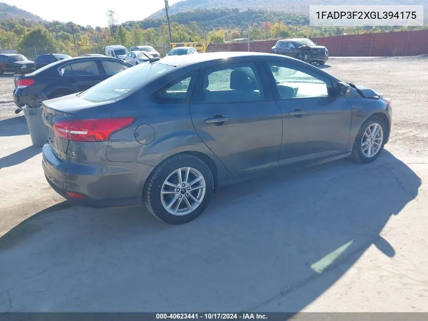 2016 Ford Focus Se VIN: 1FADP3F2XGL394175 Lot: 40623441