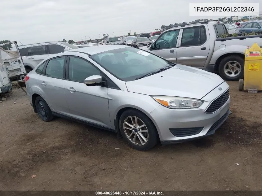 2016 Ford Focus Se VIN: 1FADP3F26GL202346 Lot: 40625445