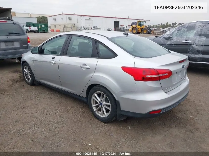 2016 Ford Focus Se VIN: 1FADP3F26GL202346 Lot: 40625445