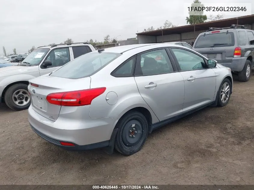 2016 Ford Focus Se VIN: 1FADP3F26GL202346 Lot: 40625445