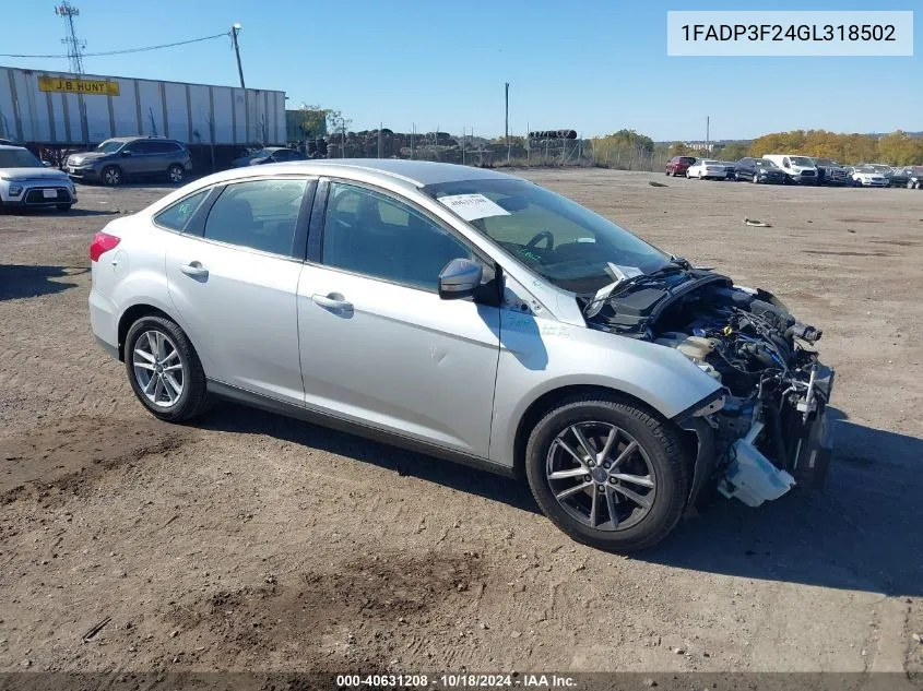 2016 Ford Focus Se VIN: 1FADP3F24GL318502 Lot: 40631208