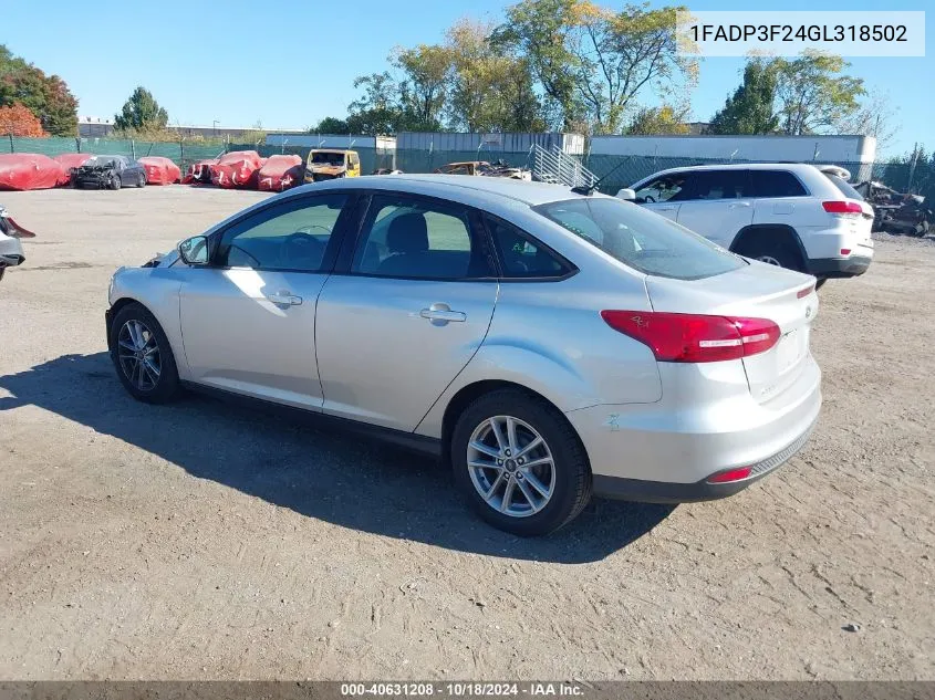 2016 Ford Focus Se VIN: 1FADP3F24GL318502 Lot: 40631208