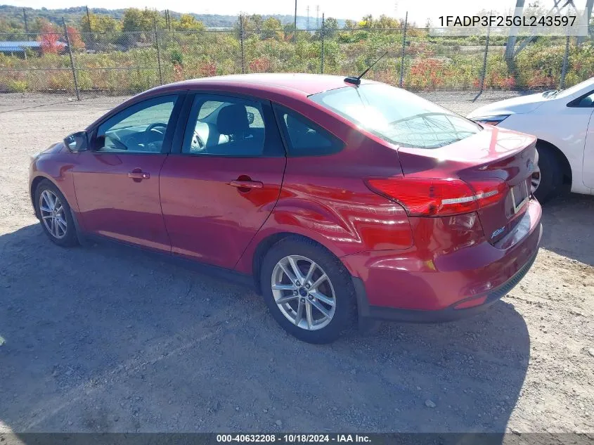 2016 Ford Focus Se VIN: 1FADP3F25GL243597 Lot: 40632208