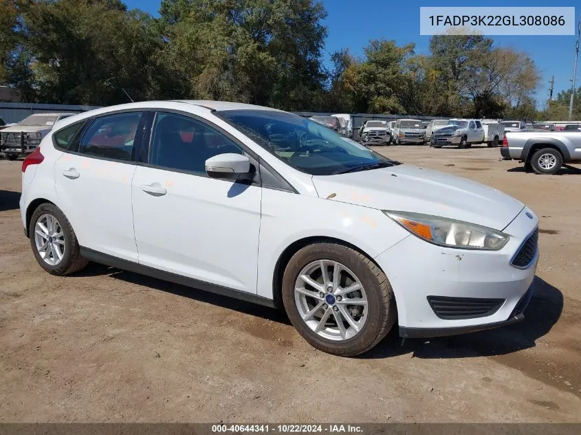 2016 Ford Focus Se VIN: 1FADP3K22GL308086 Lot: 40644341