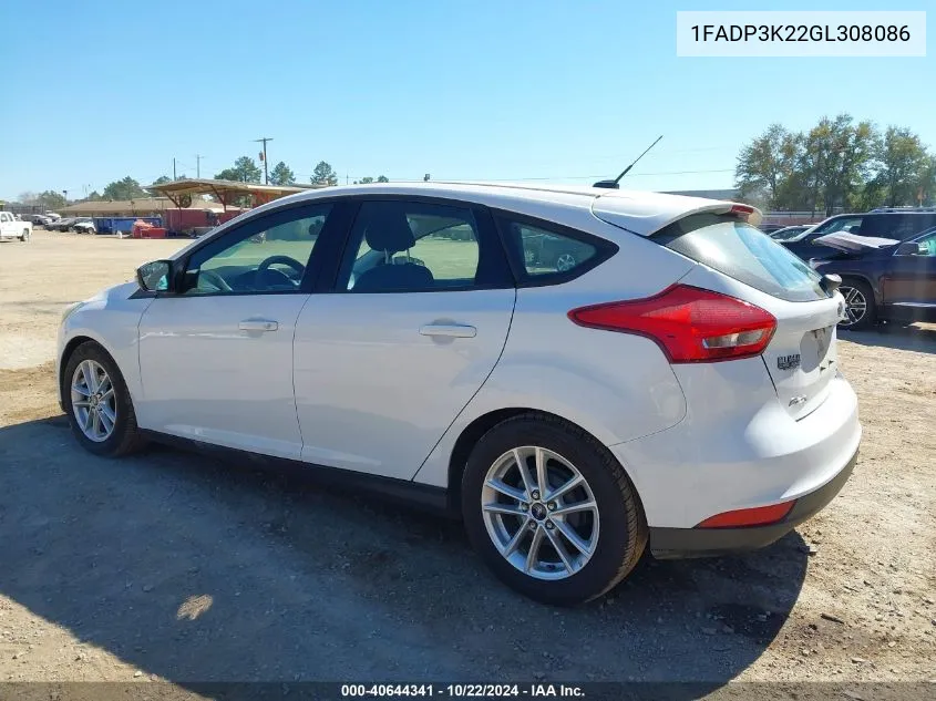 2016 Ford Focus Se VIN: 1FADP3K22GL308086 Lot: 40644341