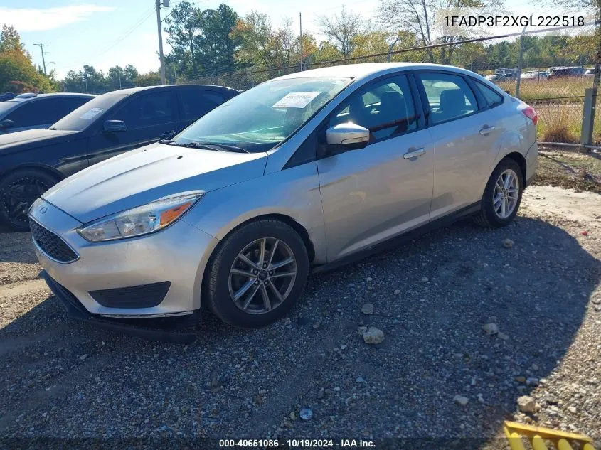 2016 Ford Focus Se VIN: 1FADP3F2XGL222518 Lot: 40651086