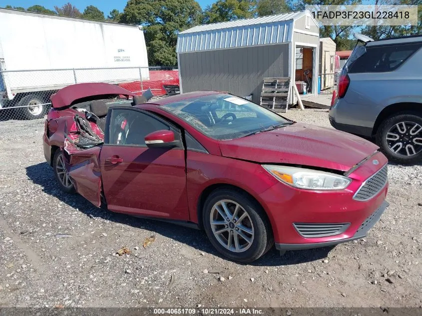 2016 Ford Focus Se VIN: 1FADP3F23GL228418 Lot: 40651709