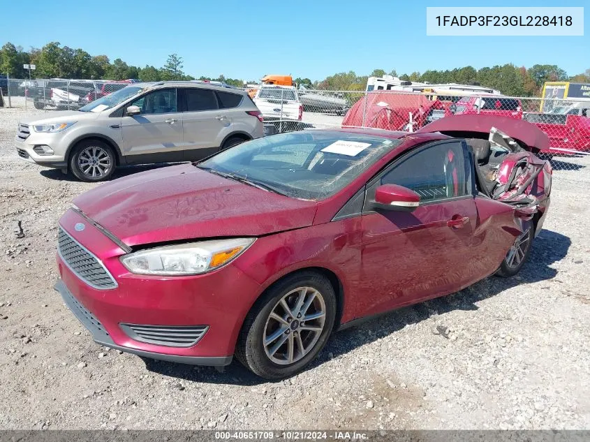 2016 Ford Focus Se VIN: 1FADP3F23GL228418 Lot: 40651709