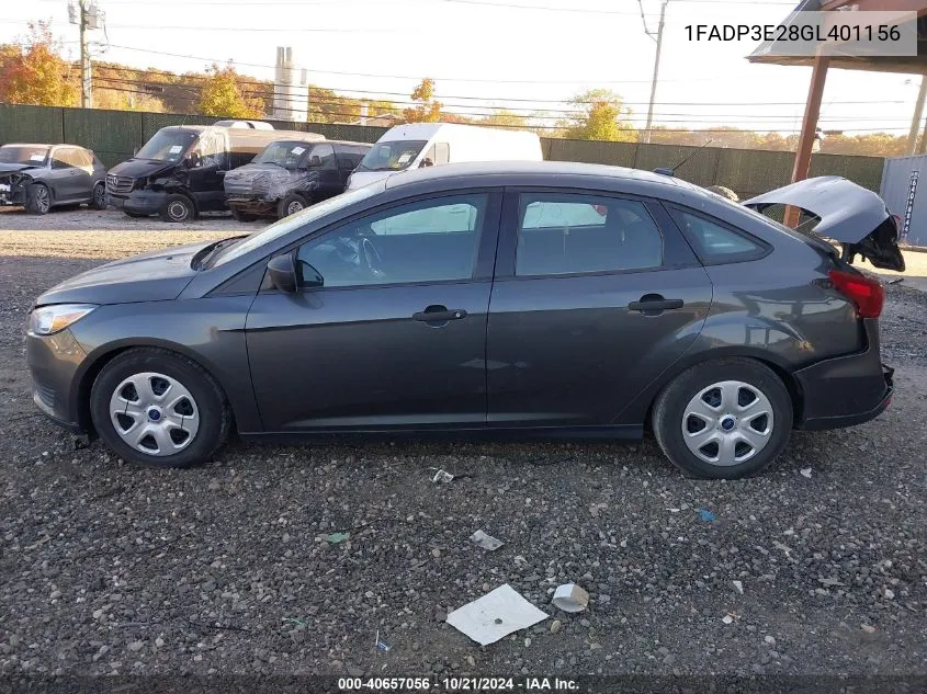 2016 Ford Focus S VIN: 1FADP3E28GL401156 Lot: 40657056