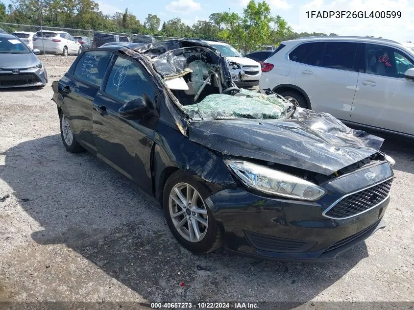 2016 Ford Focus Se VIN: 1FADP3F26GL400599 Lot: 40657273